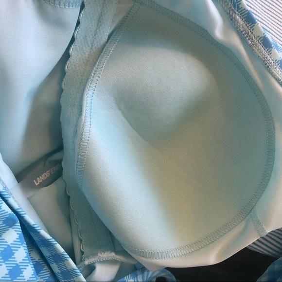 Lands’ End Blue Gingham One-Piece Swim Dress Sz 16 - Picture 4 of 7